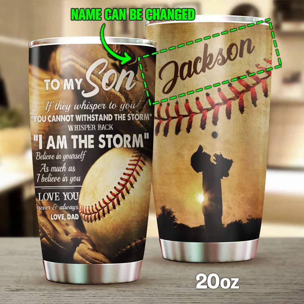 Personalized Dad To Son Baseball Tumbler