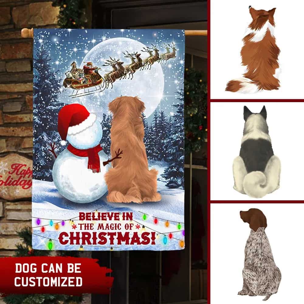 Personalized Flag Snowman & Dog Believe In The Magic Of Christmas