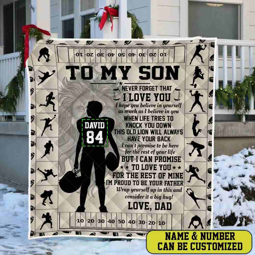 Personalized Football Quilt Blanket To Son