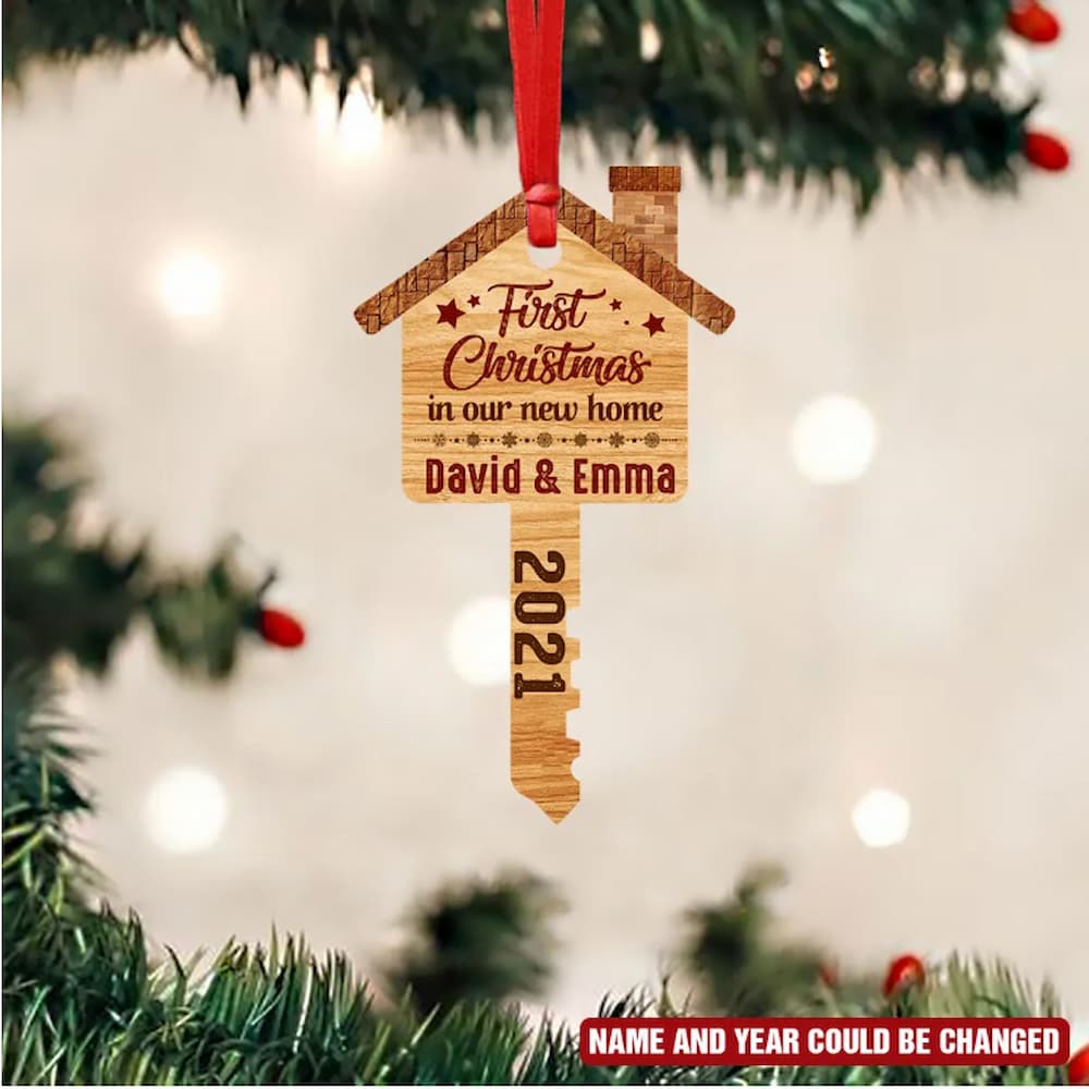 Personalized Name And Year Wooden Ornament, First Christmas In Our New Home - Our New Home Christmas ornaments