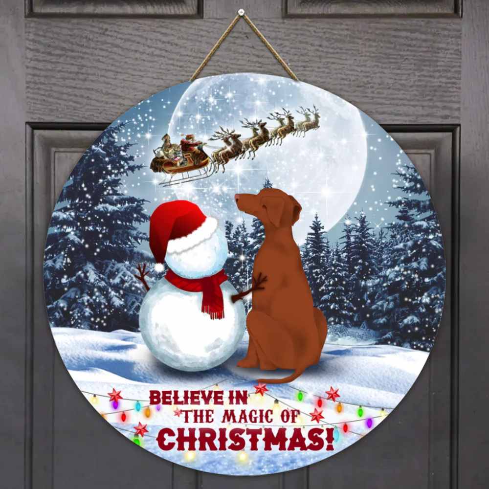 Personalized Round Wooden Sign Snowman Dog