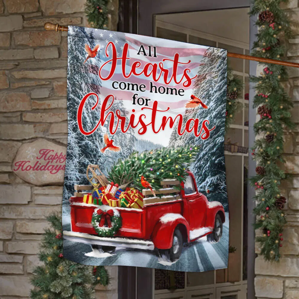 Red Truck American Flag All Hearts Come Home For Christmas Flag