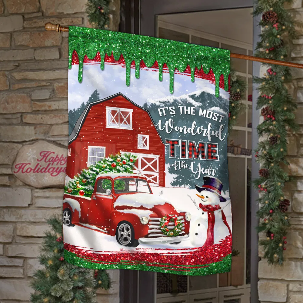 Red Truck Christmas Flag It’s The Most Wonderful Time Of The Year Flag