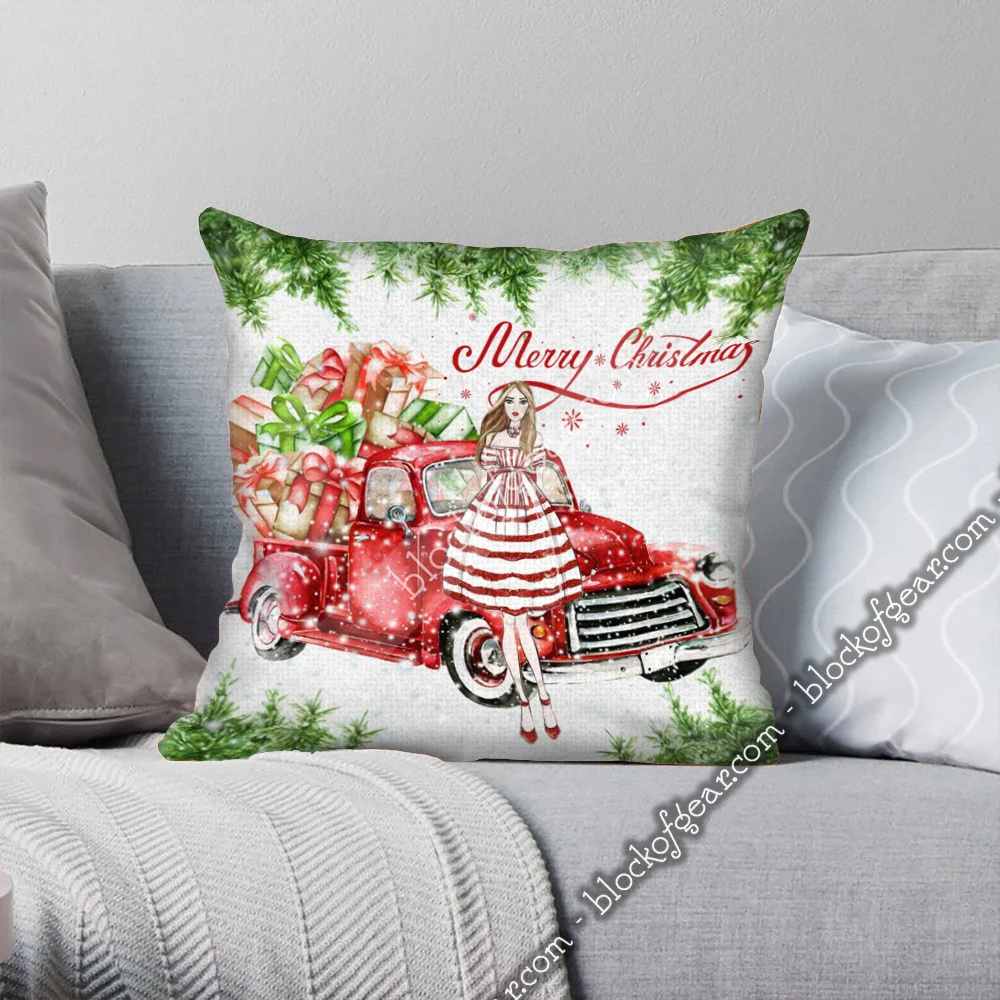 Red Truck and Girl Cushion Cover