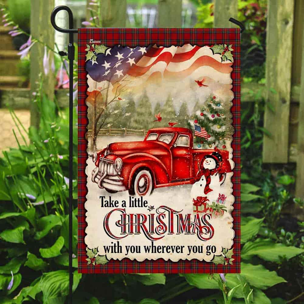 Red Truck. Take A Little Christmas With You Flag