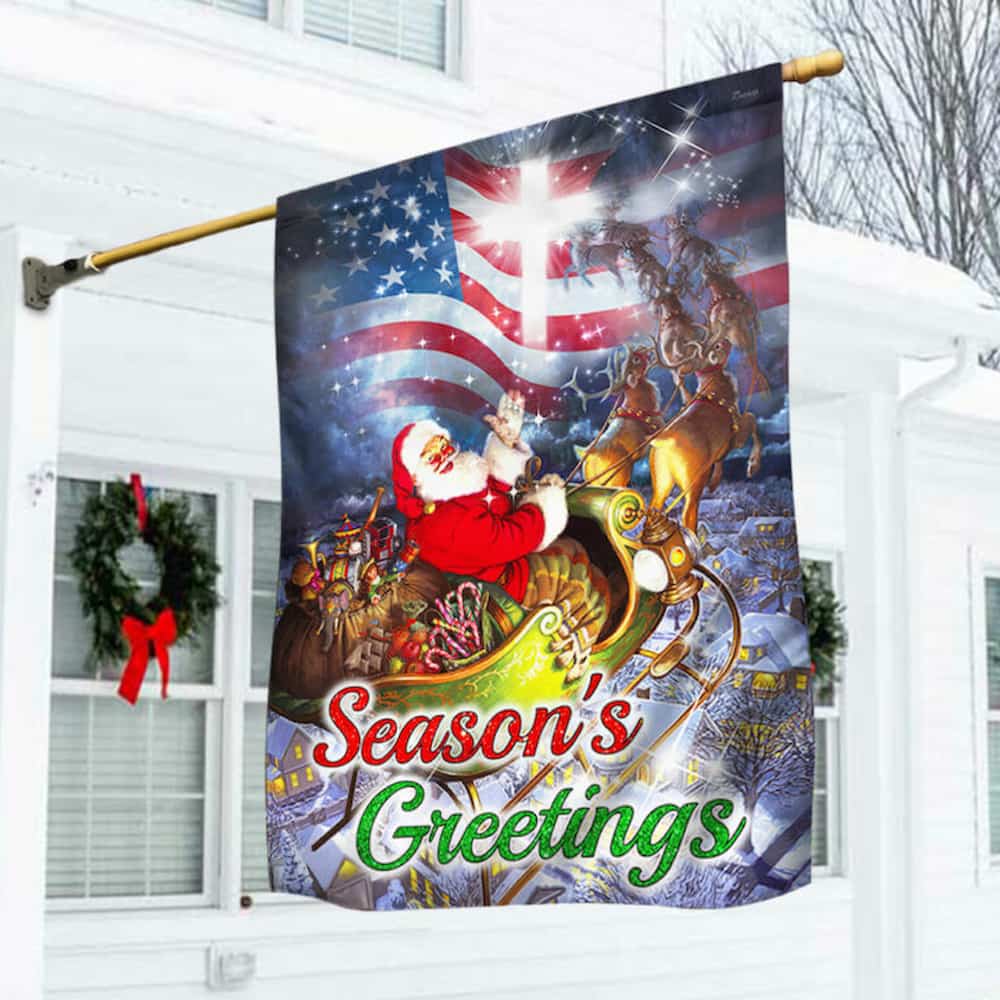 Santa Claus And His Reindeer Flag Season’s Greetings Christmas Flagwix™ Christmas flag for sale