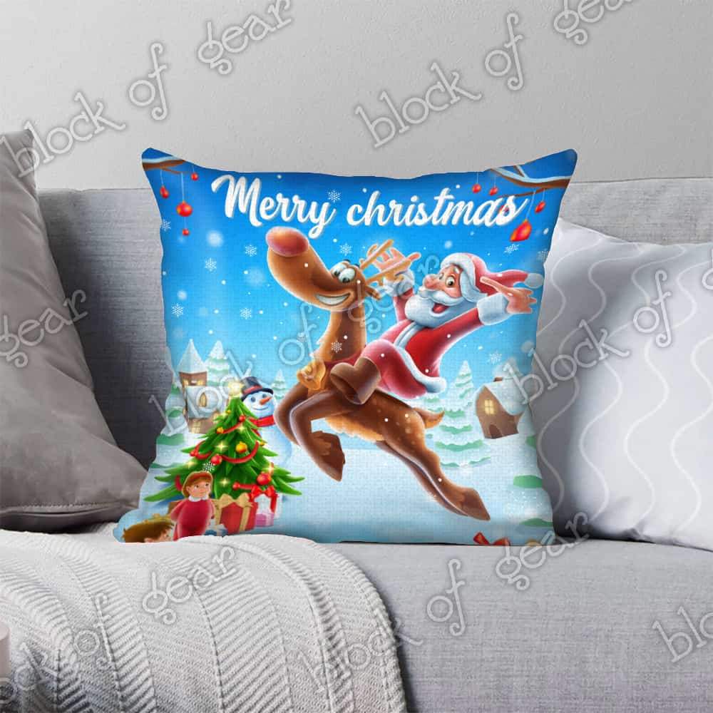 Santa Claus And Reindeer Cushion Cover