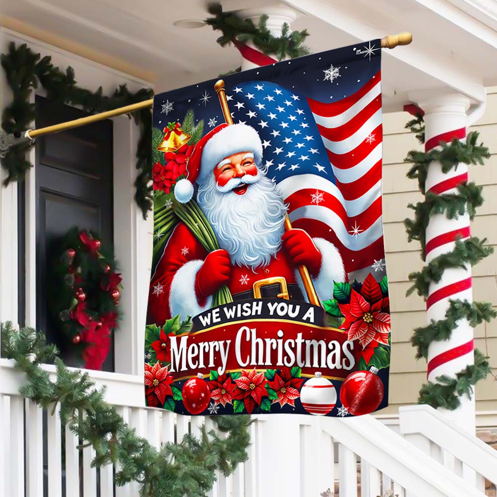 Santa Claus Christmas American Flag We Wish You a Merry Christmas Flag