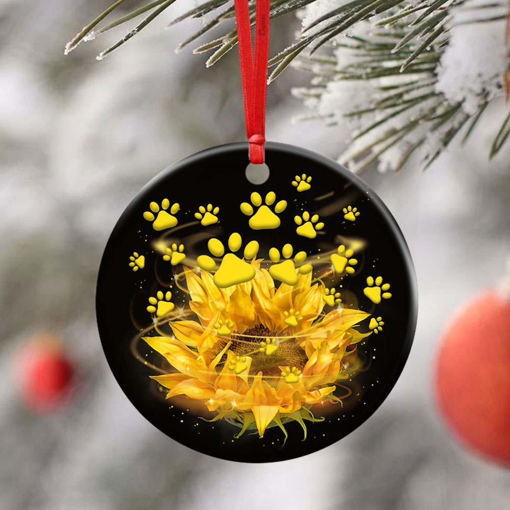 Sunflower Dog Paw. Dog Mom Ceramic Ornament