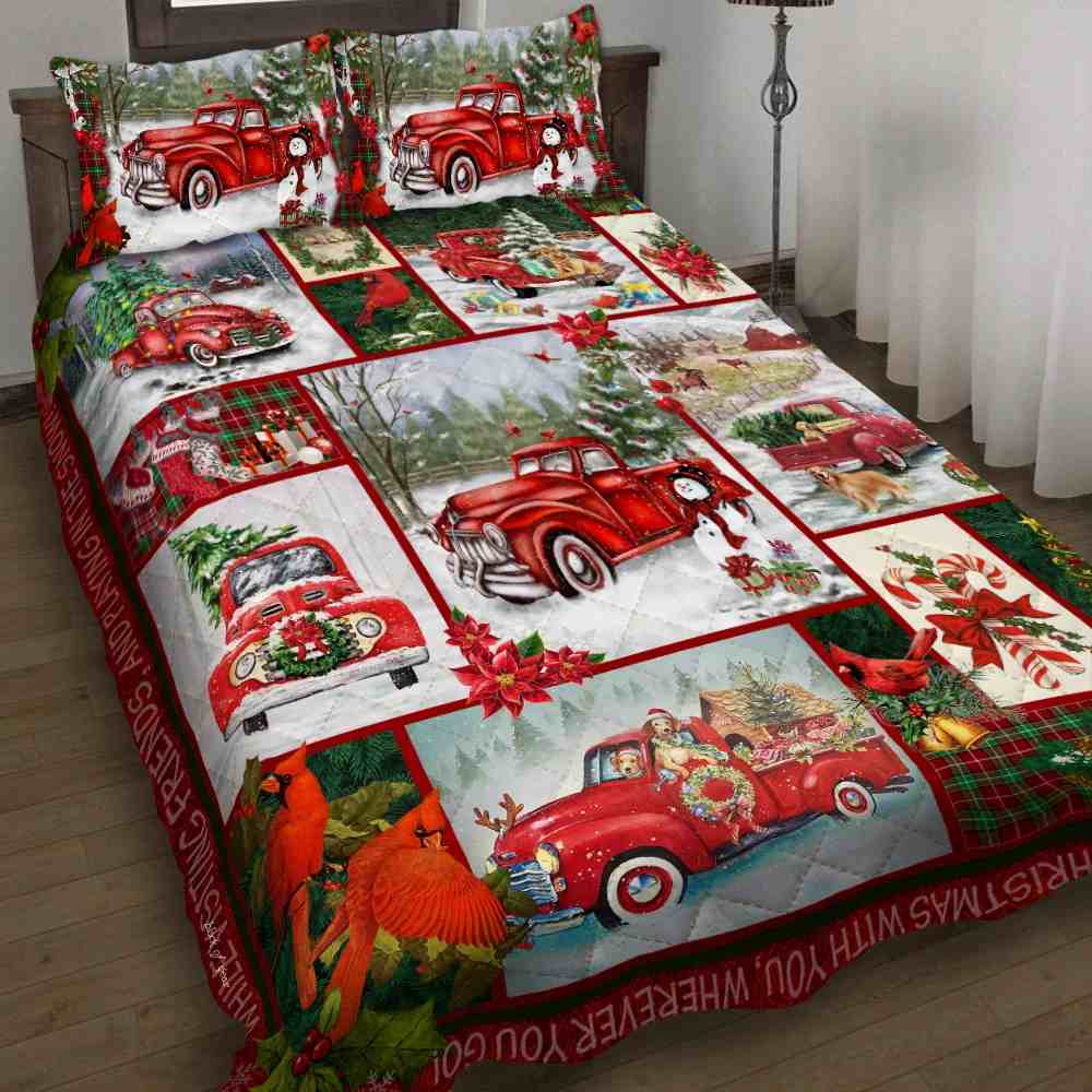Take A Little Christmas With You, Red Truck Quilt Bedding Set