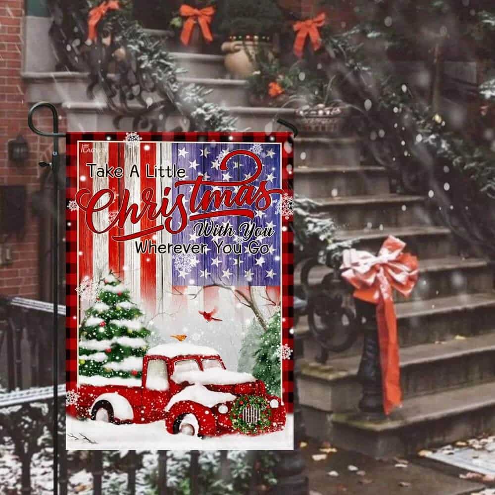 Take A Little Christmas With You. Red Truck America Flag