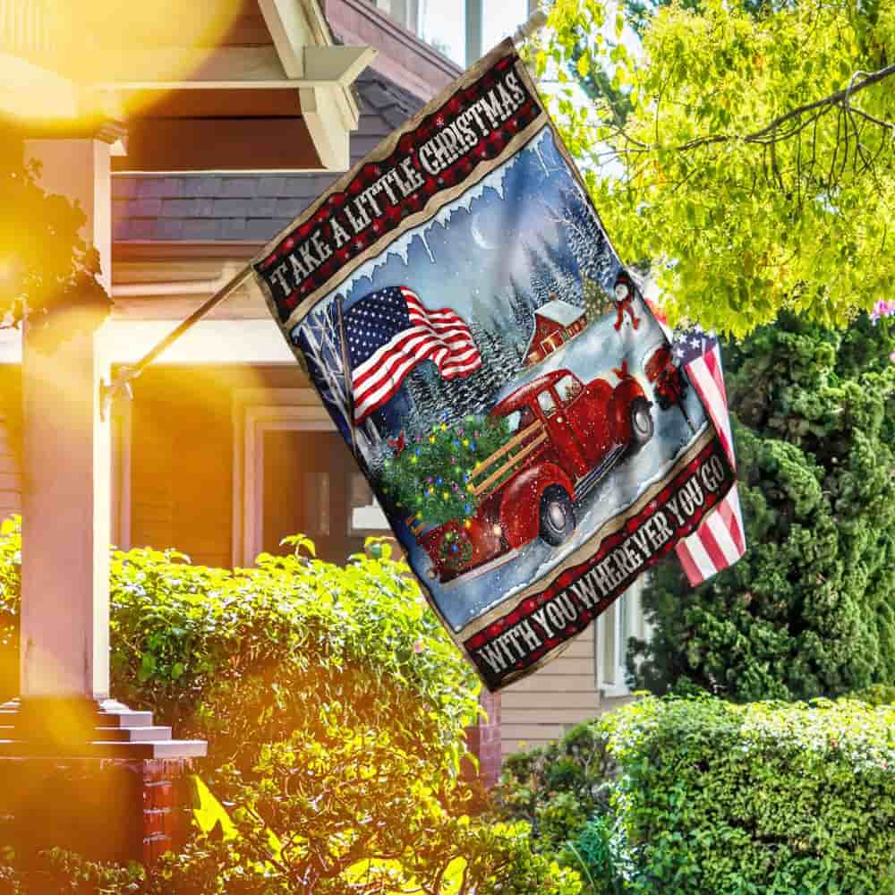 Take A Little Christmas With You. Red Truck American Flag