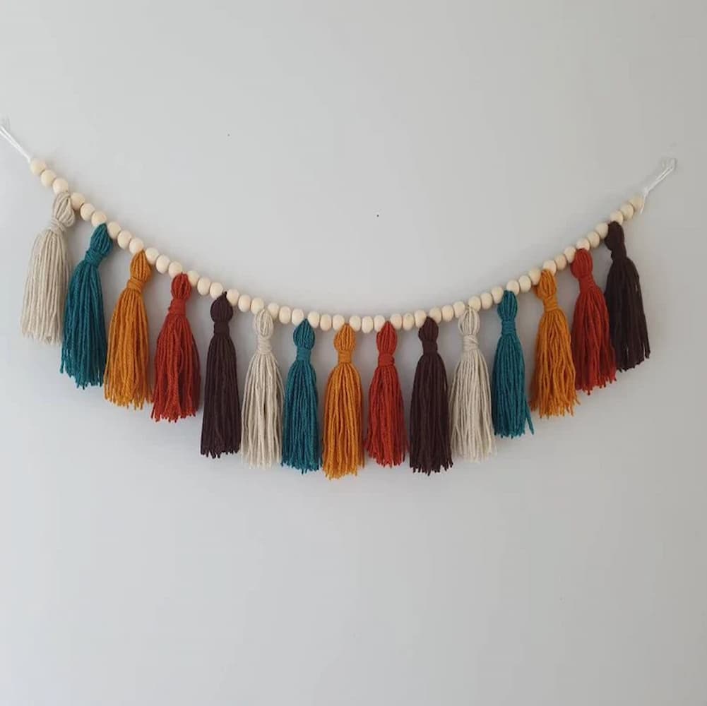 Teal and copper boho tassel bunting