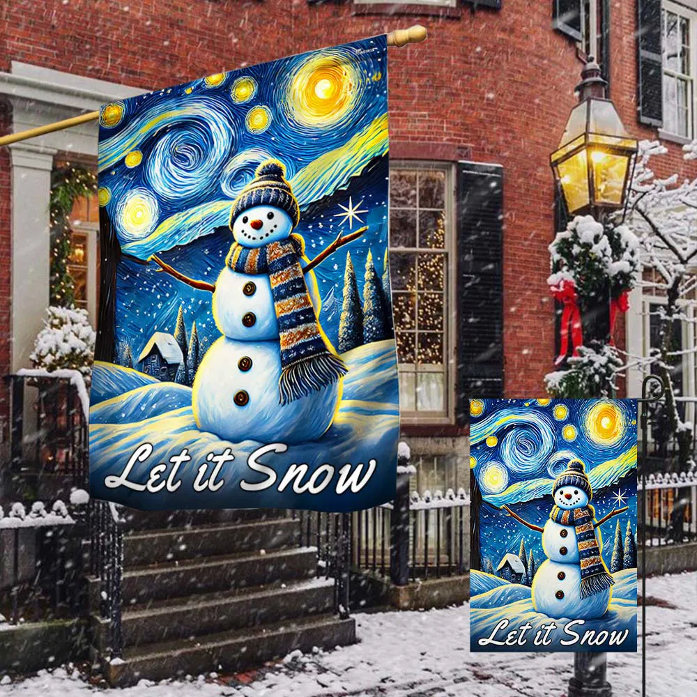 The Starry Night Snowman Let It Snow Christmas Flag