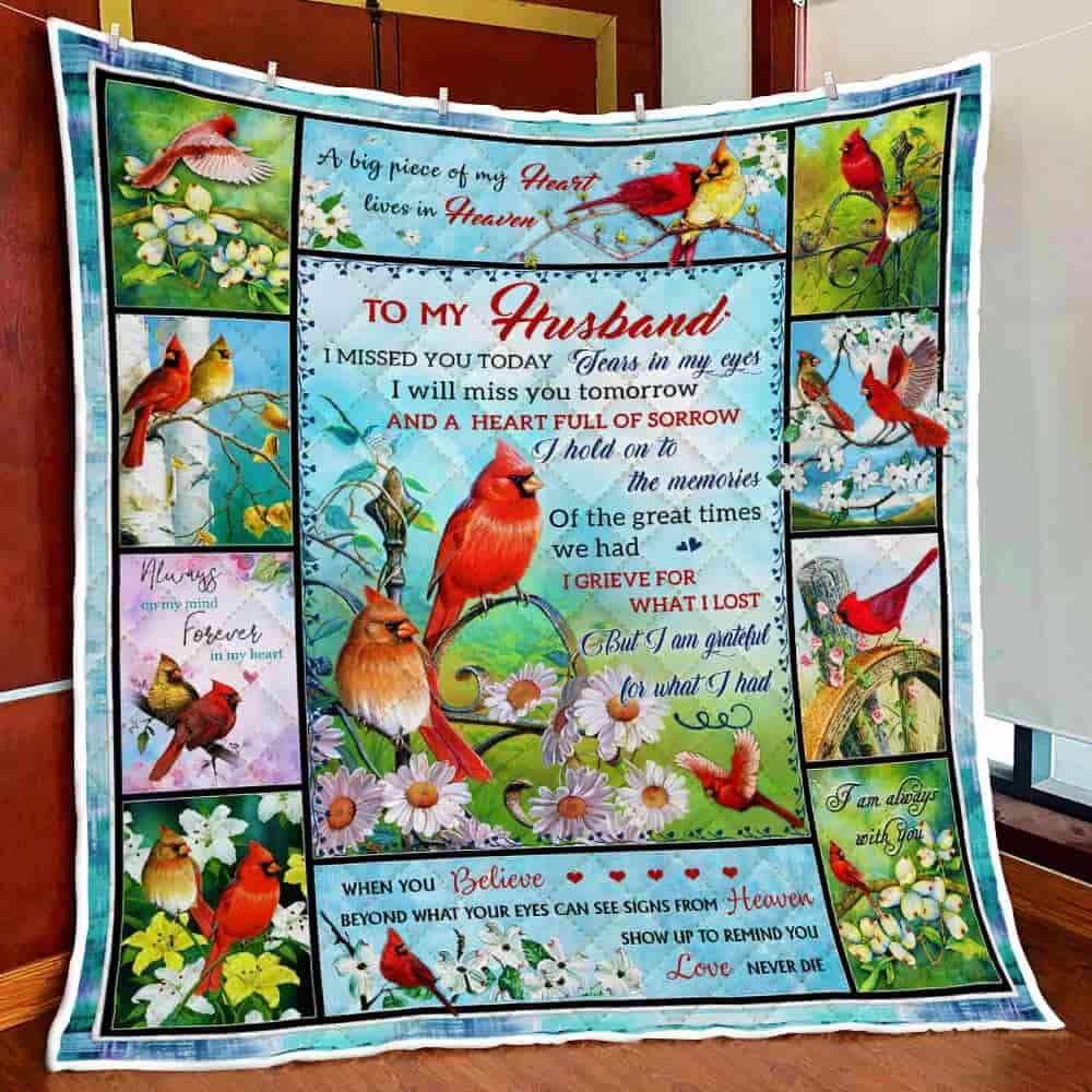 To My Husband, I Missed You Today, Cardinal Quilt Blanket