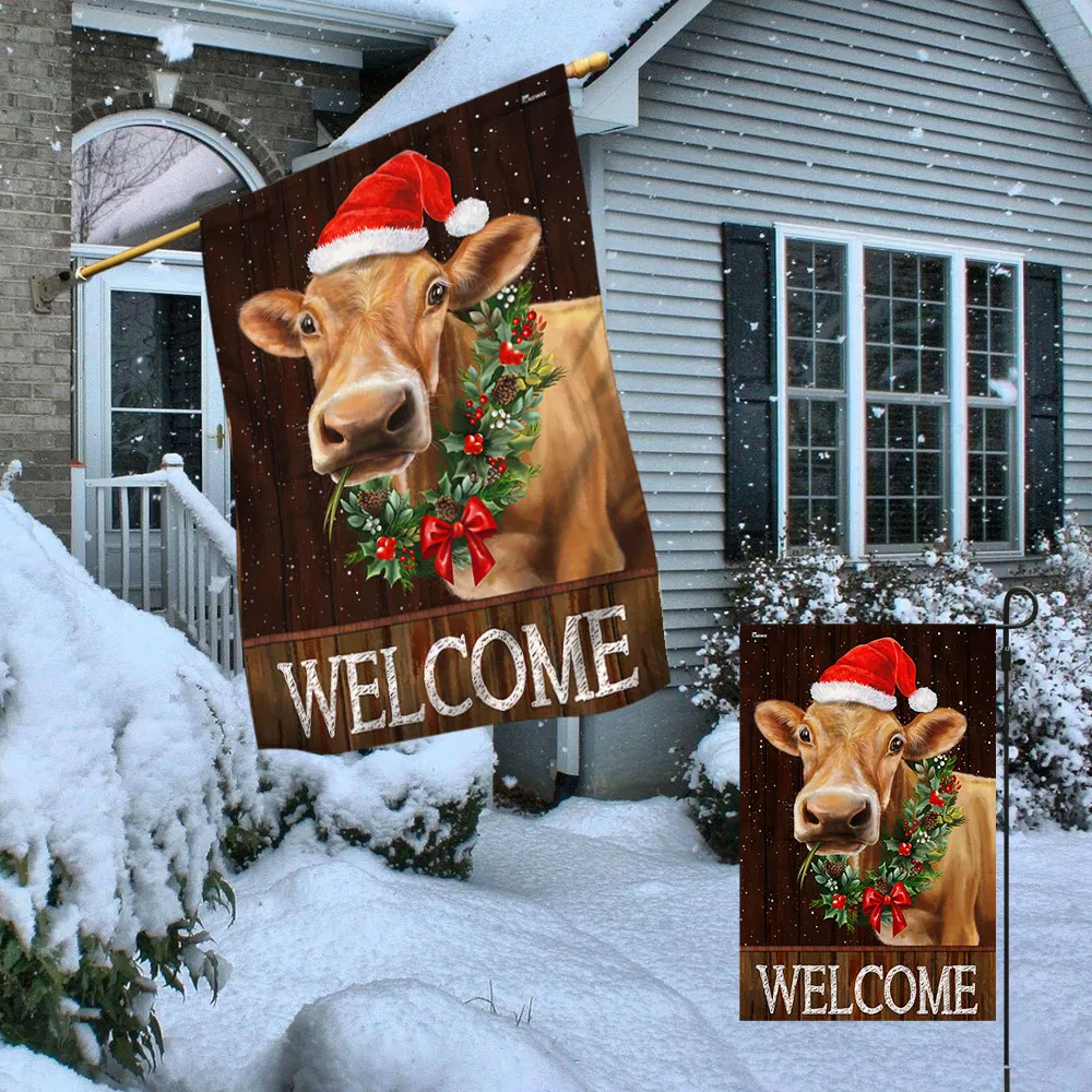 Welcome Farm Funny Cow Cattle Christmas Flag
