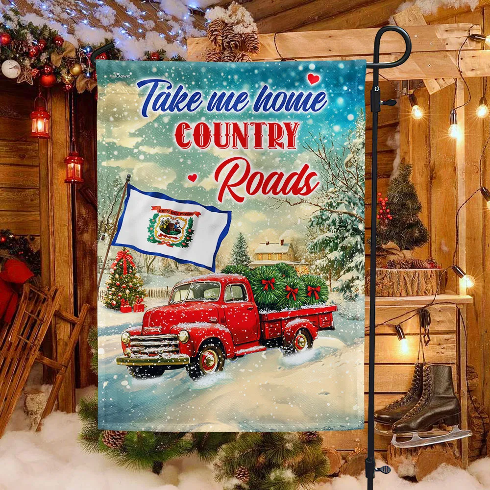 West Virginia Christmas Flag Take Me Home Country Roads Red Truck Christmas Flag