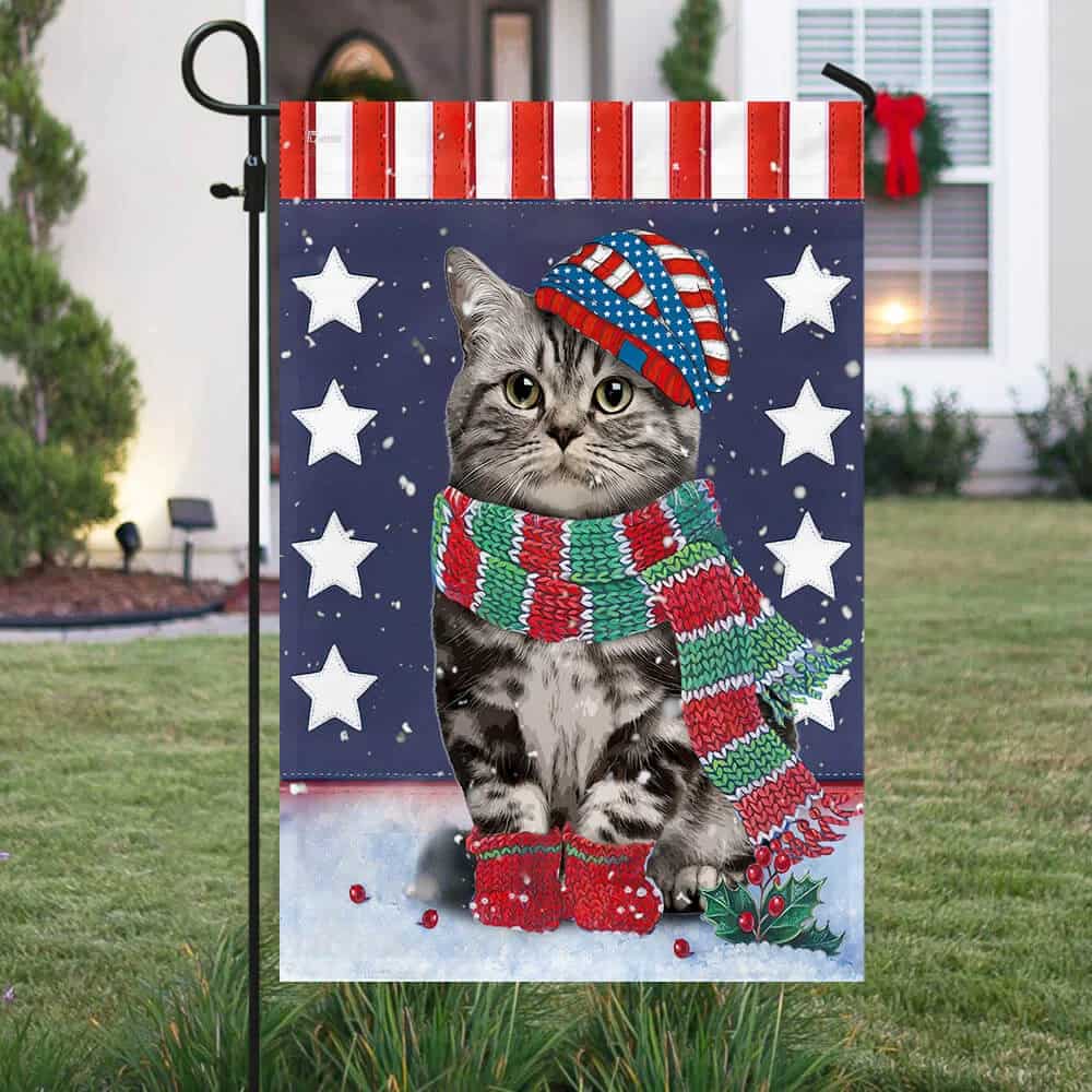 american cat christmas yard flag