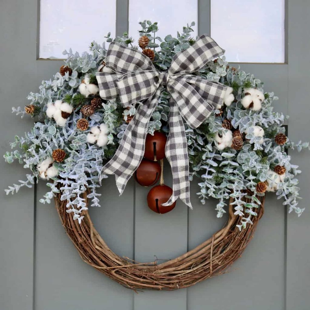 Farmhouse Christmas Wreath with Real Cotton