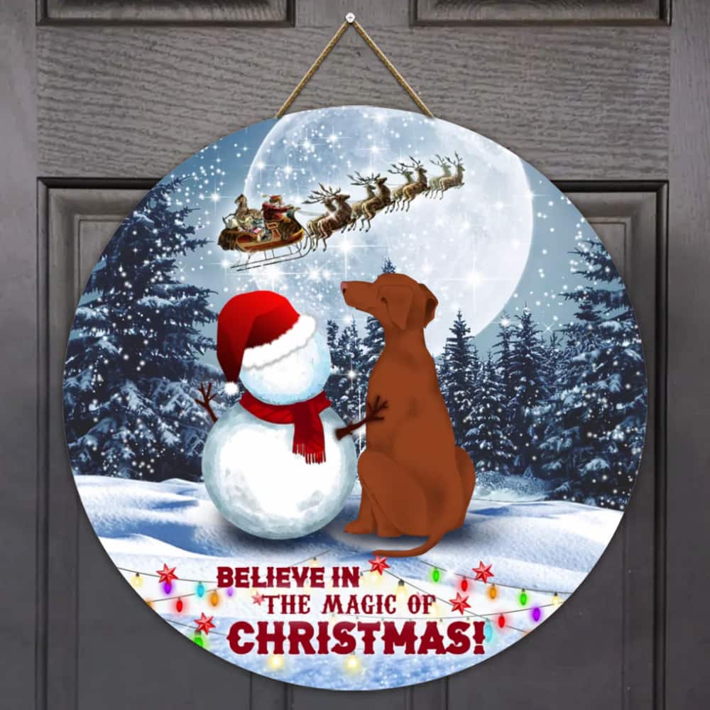 Personalized Snowman and Dog Round Wooden Sign