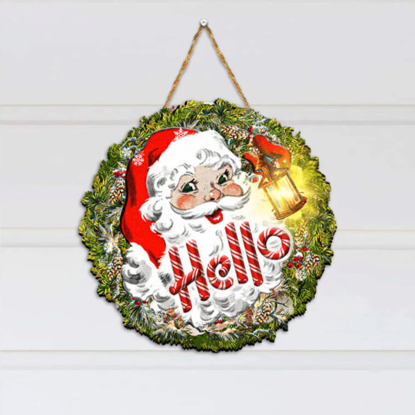 Christmas Santa Welcome Wooden Sign
