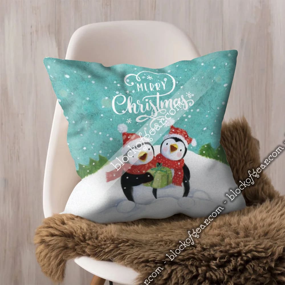 Christmas Couple Penguin Cushion Cover