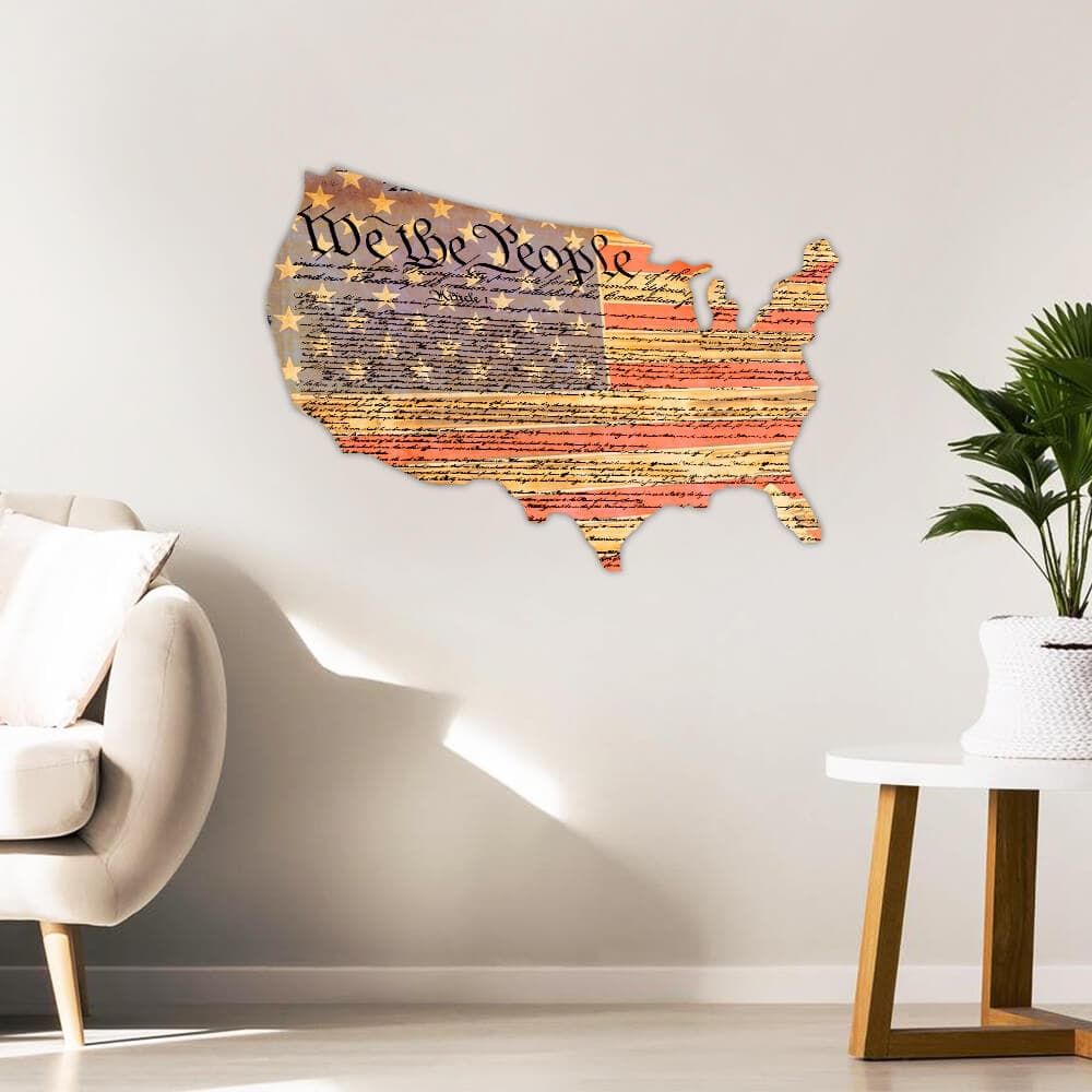 American We The People Hanging Metal Sign Map