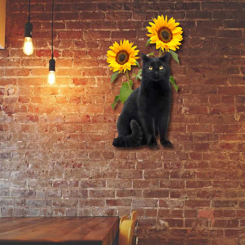 Black Cat And Sunflower Hanging Metal Sign