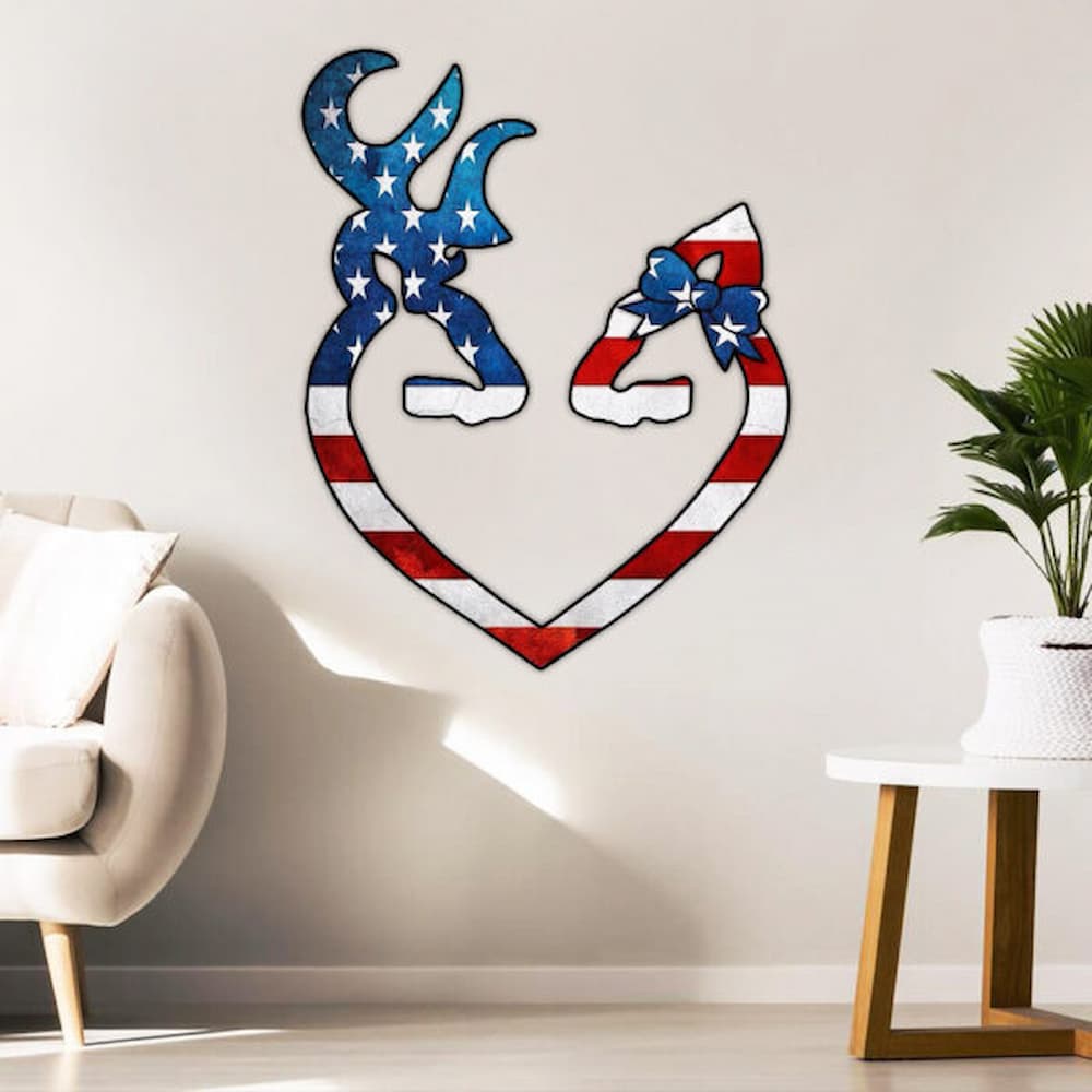 Buck and Doe Heart Hanging Metal Sign Flagwix™ veteran patriotic decor