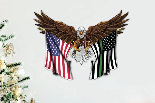 Eagle Patriotic Hanging Metal Sign Military & Veteran Thin Green Line