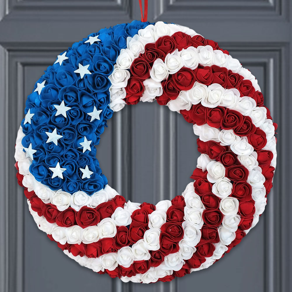 FLAGWIX Rose Patriotic Wreath Memorial Veterans Day 4th Of July Independence Day Decorations