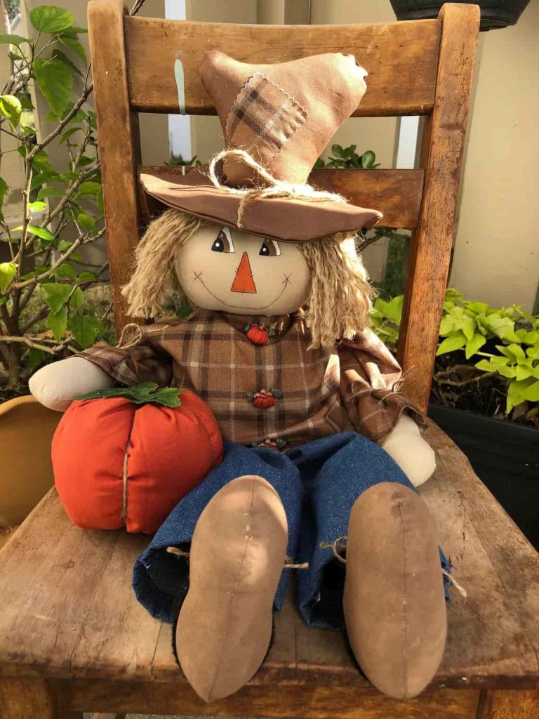 Fall Decor ~ Home Decor-Cloth Scarecrow with Pumpkin