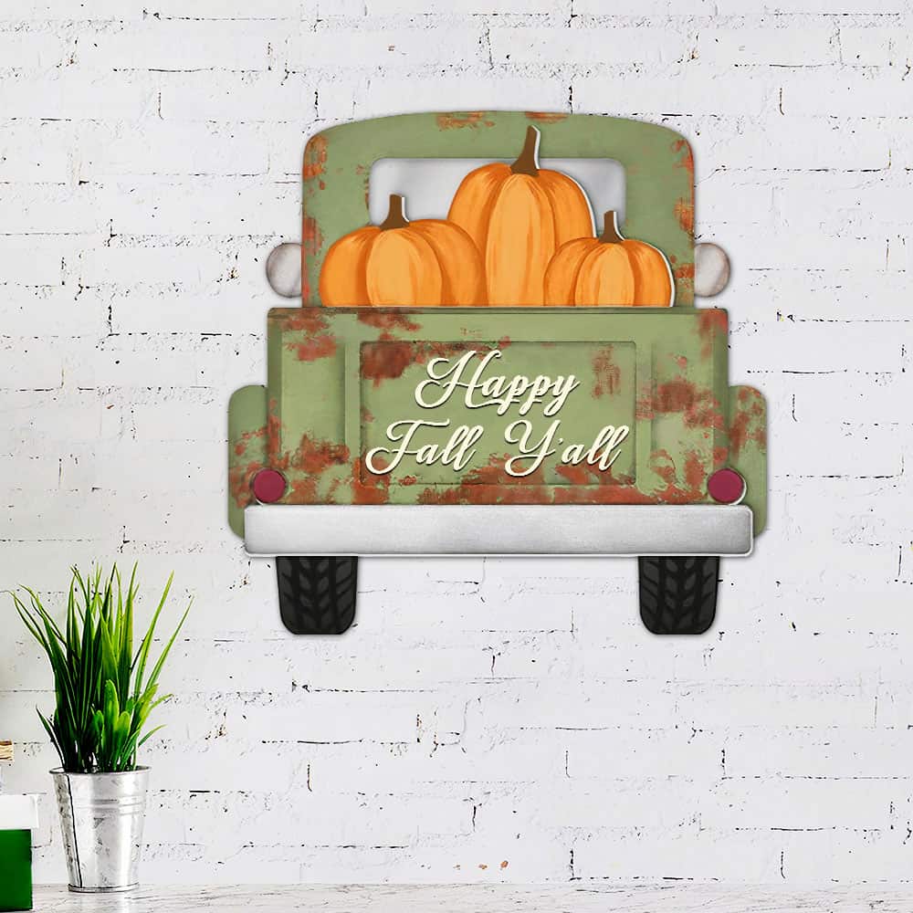 Happy Fall Y’all Truck Hanging Metal Sign