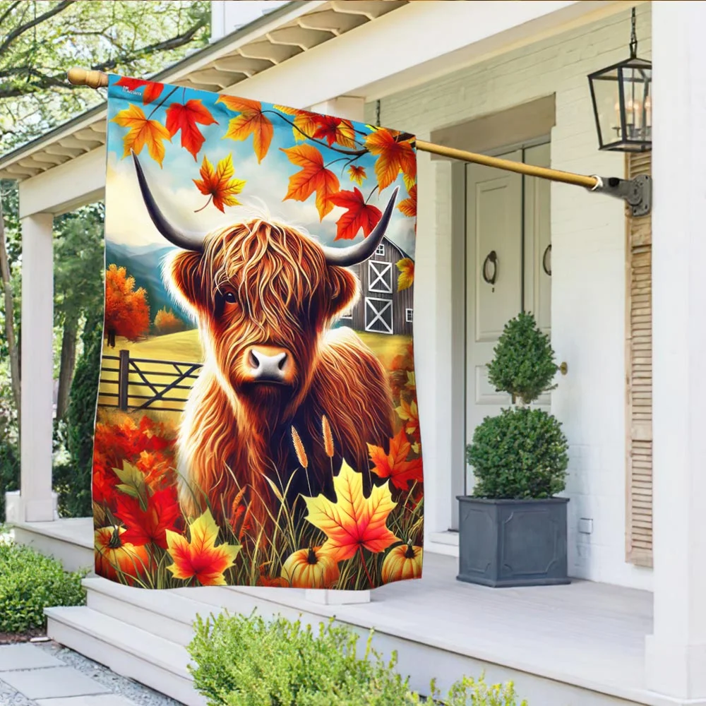 Highland Cow Fall Flag