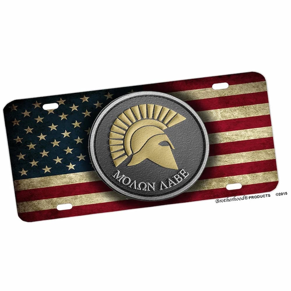 Molon Labe American Flag Novelty License Plate Tag