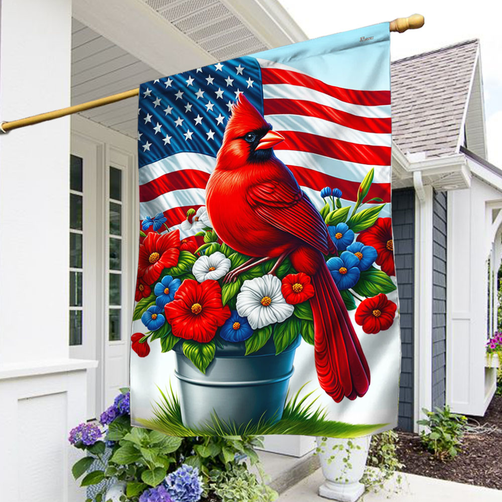 Patriotic Cardinal Floral 4th of July American Flag