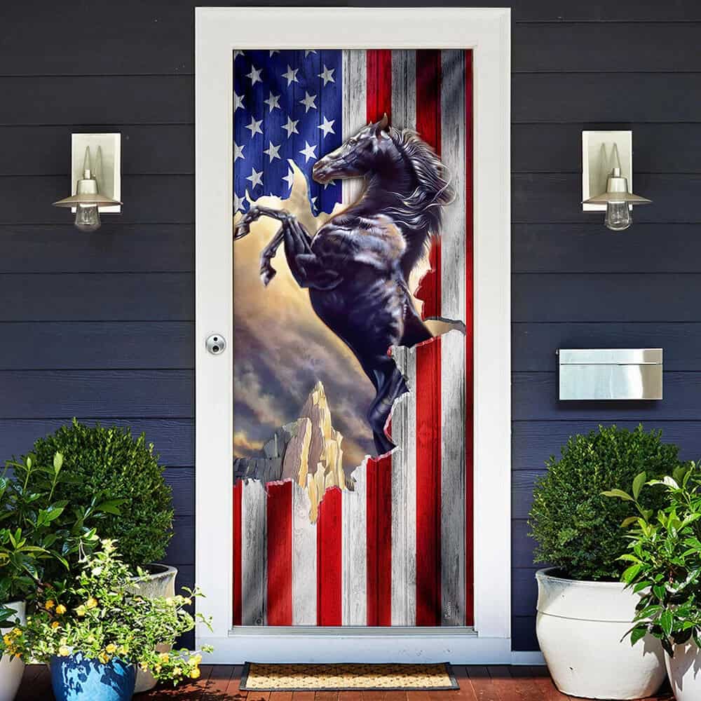 Patriotic Horse American Door Cover