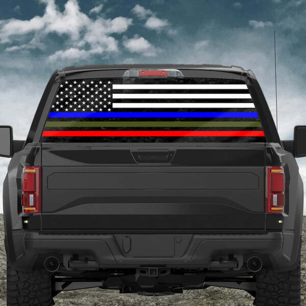 Police Military and Fire Thin Line American Rear Window Decal
