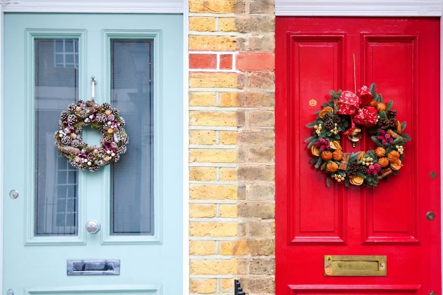 christmas red front door decorations