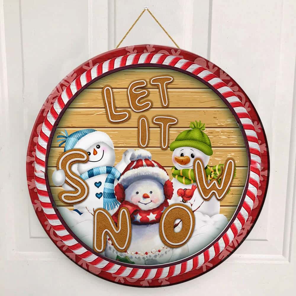 Christmas Snowman Round Wooden Sign