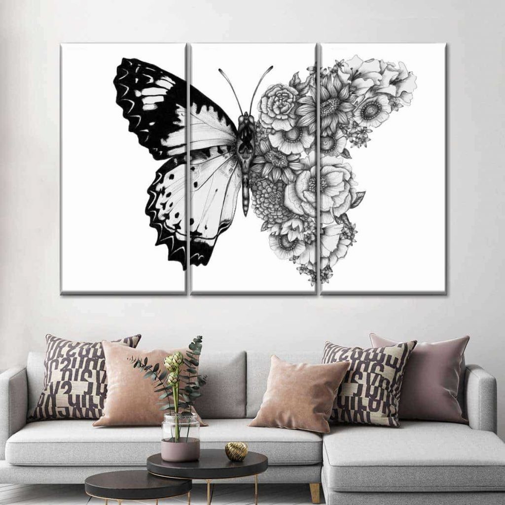 Butterfly In Bloom Multi Panel Canvas Wall Art