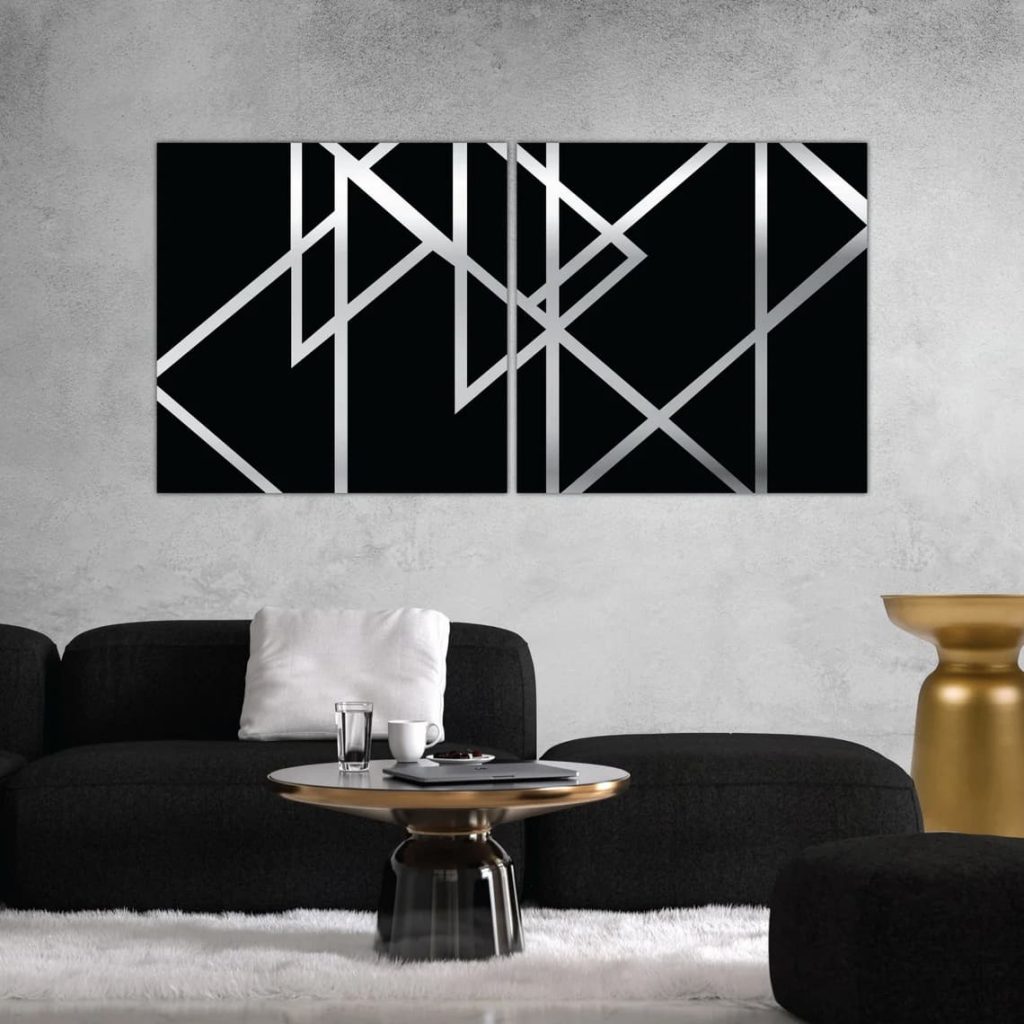 Silver & Black Triangles Abstract Art