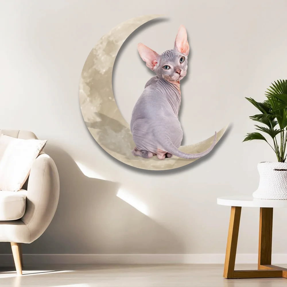 Sphynx Cat And Moon Hanging Metal Sign