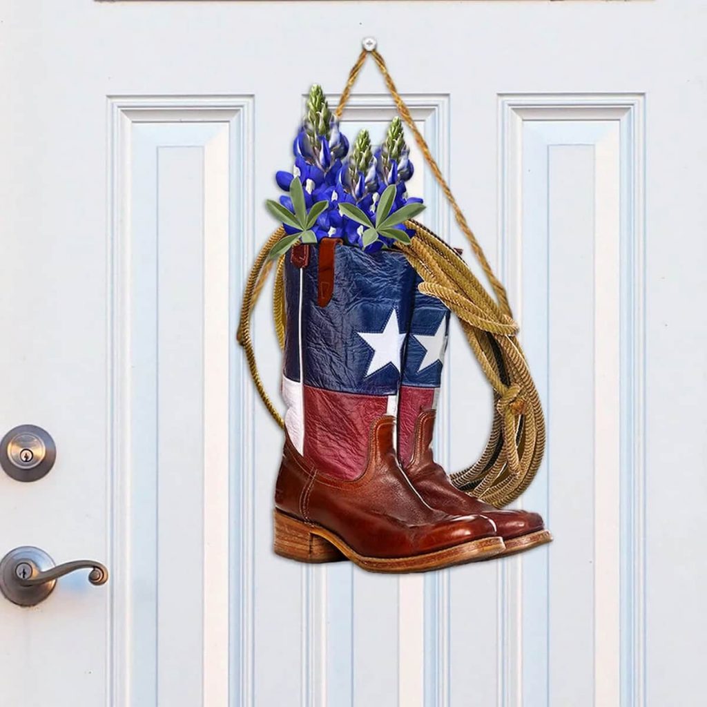 Texas Custom Wooden Sign Flower Boots