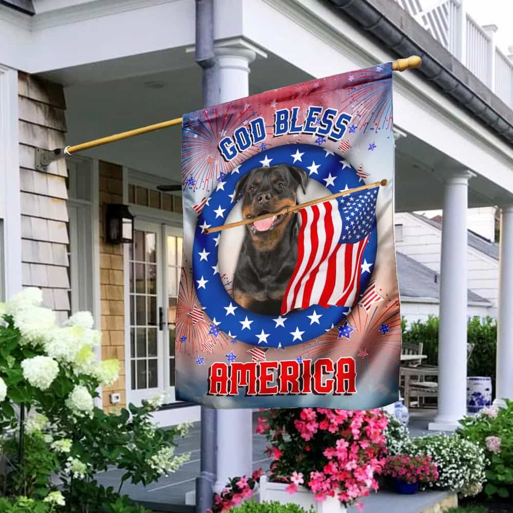 Rottweiler God Bless America Independence Day Flag
