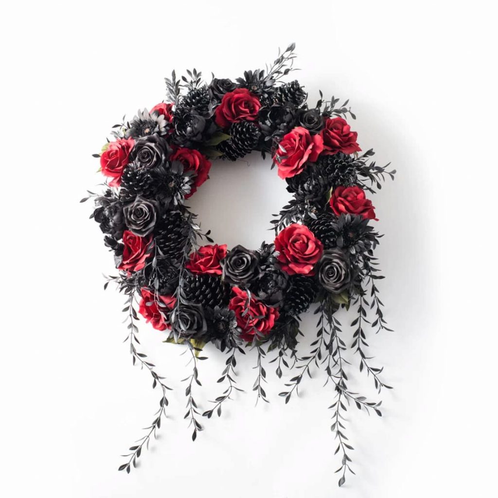 eep Red Black Rose Halloween Wreath