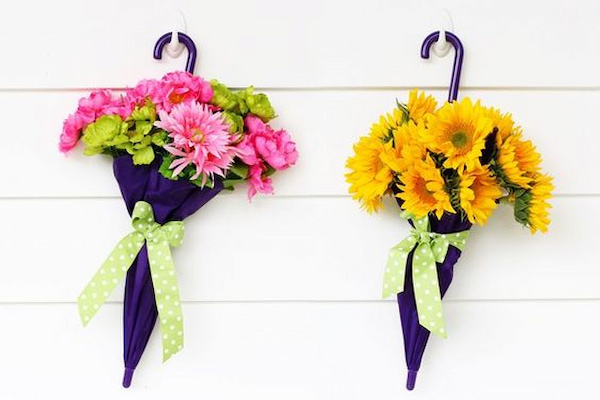 door wreath umbrellas with flowers