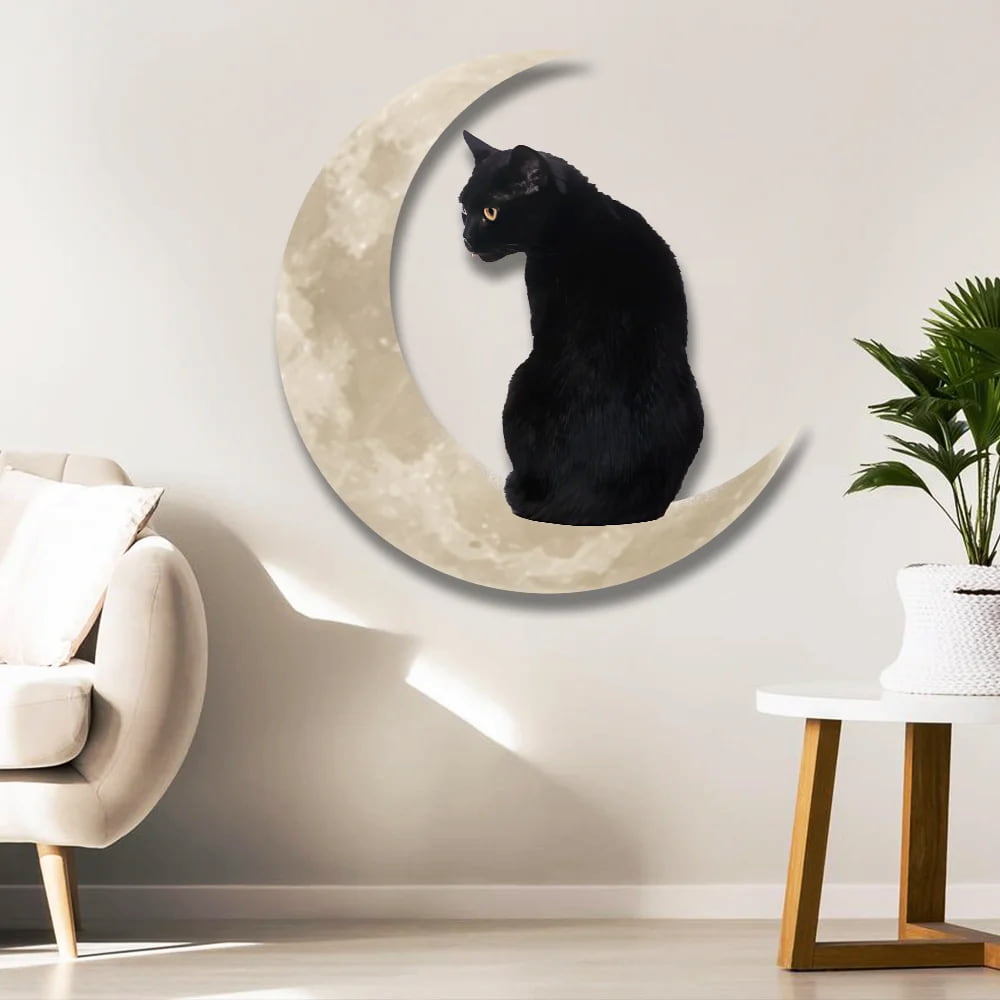 Black Cat Moon Hanging Metal Sign