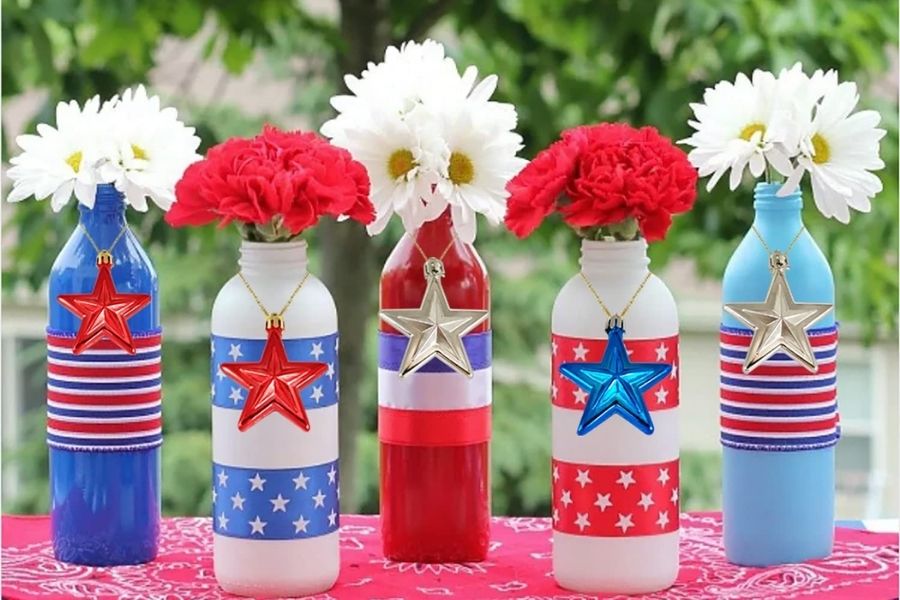 patriotic bottles with flowers and stars
