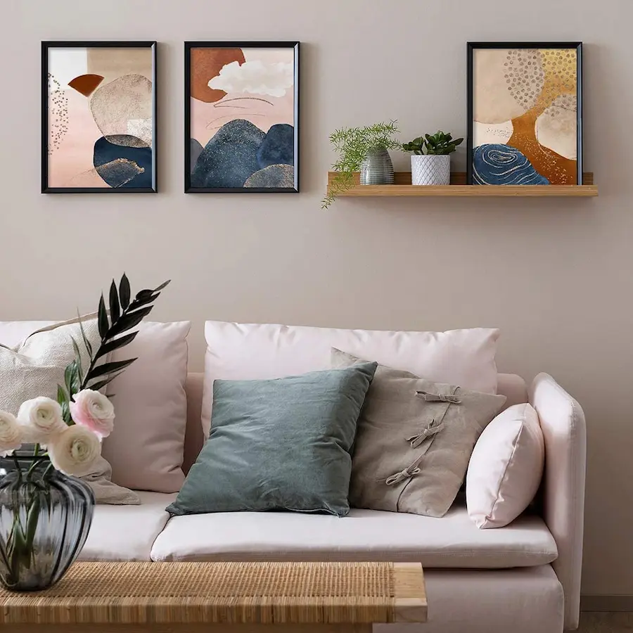 farmhouse styled wall with art prints
